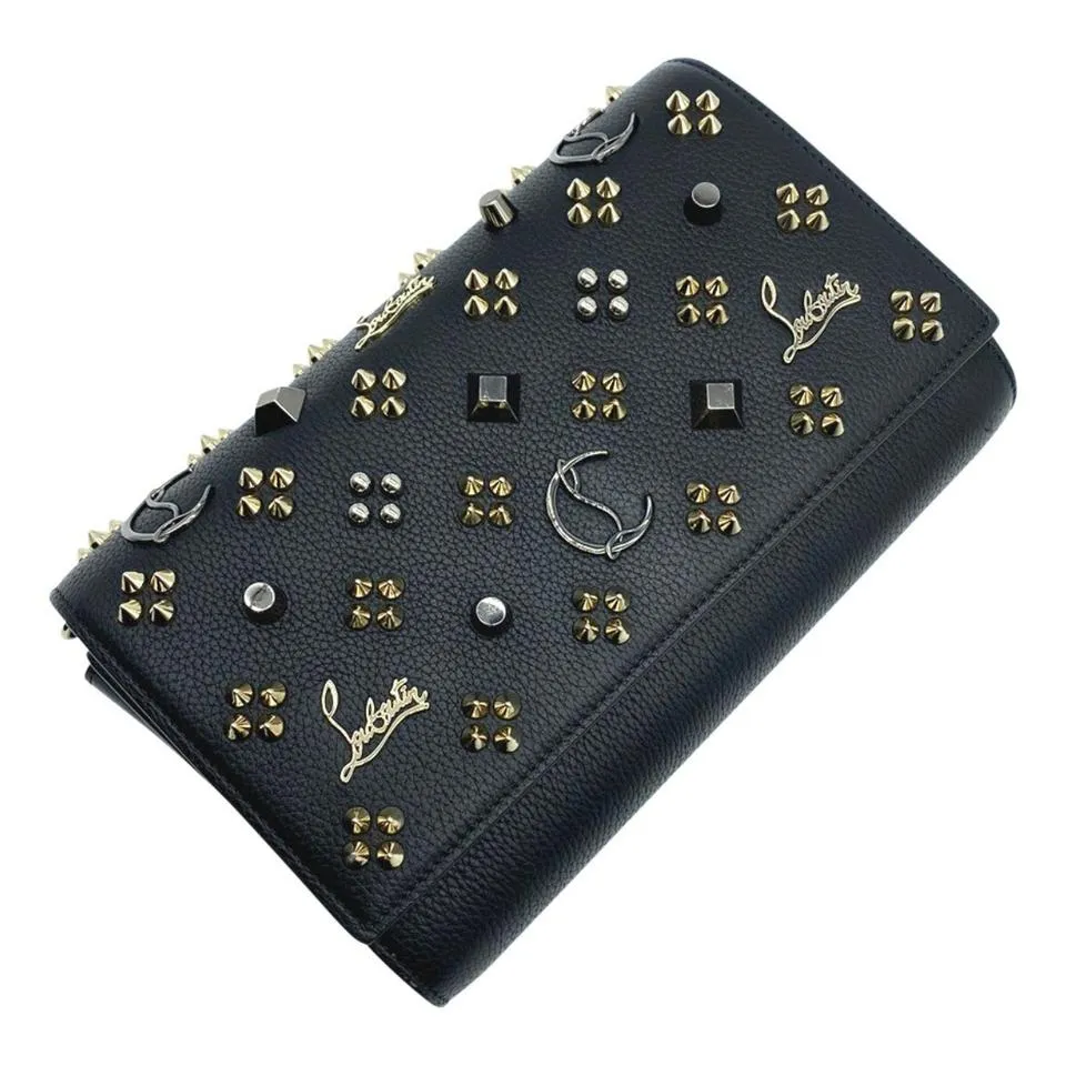 Christian Louboutin Clutch Calfskin Spikes Paloma Loubinthesky Black Leather Shoulder Bag