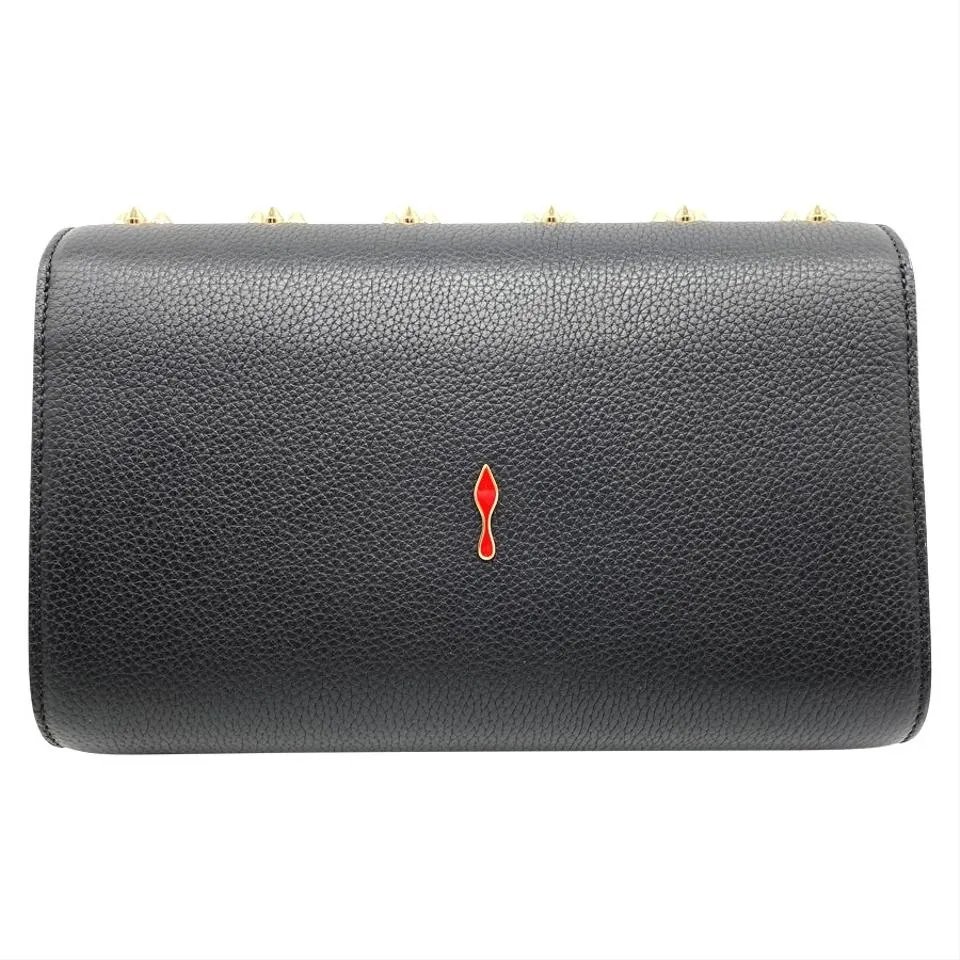 Christian Louboutin Clutch Calfskin Spikes Paloma Loubinthesky Black Leather Shoulder Bag