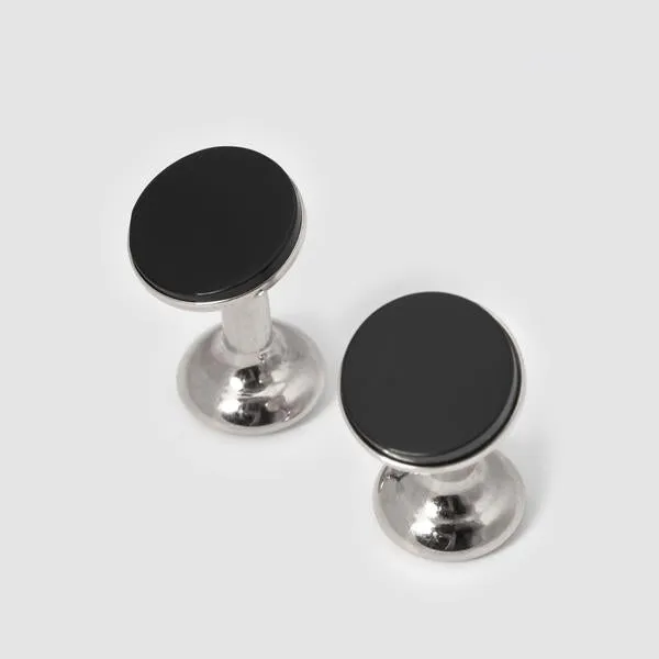 Codis Maya Onyx Bow Cufflinks / Rhodium Plating