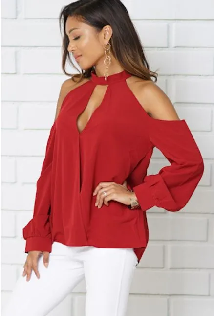 Cold Shoulder V-Neck Shell Top