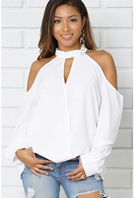 Cold Shoulder V-Neck Shell Top