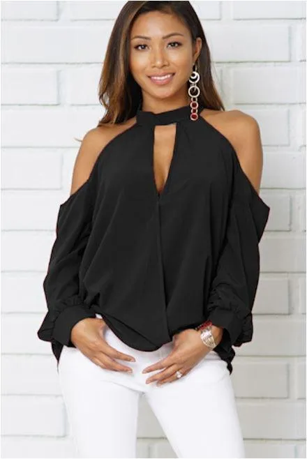 Cold Shoulder V-Neck Shell Top