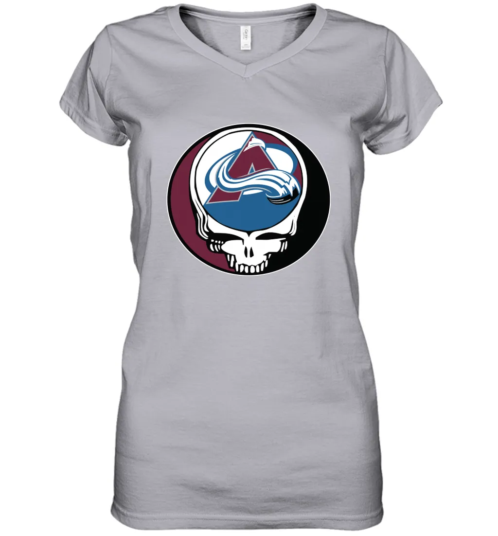 Colorado Avalanche Grateful Dead Steal Your Face Hockey NHL Womens V-Neck T-Shirt