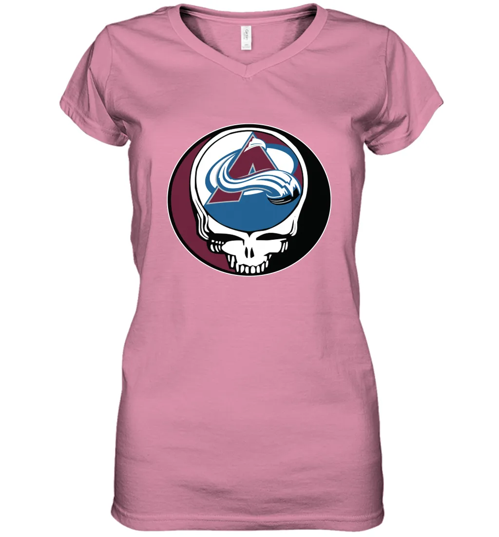 Colorado Avalanche Grateful Dead Steal Your Face Hockey NHL Womens V-Neck T-Shirt