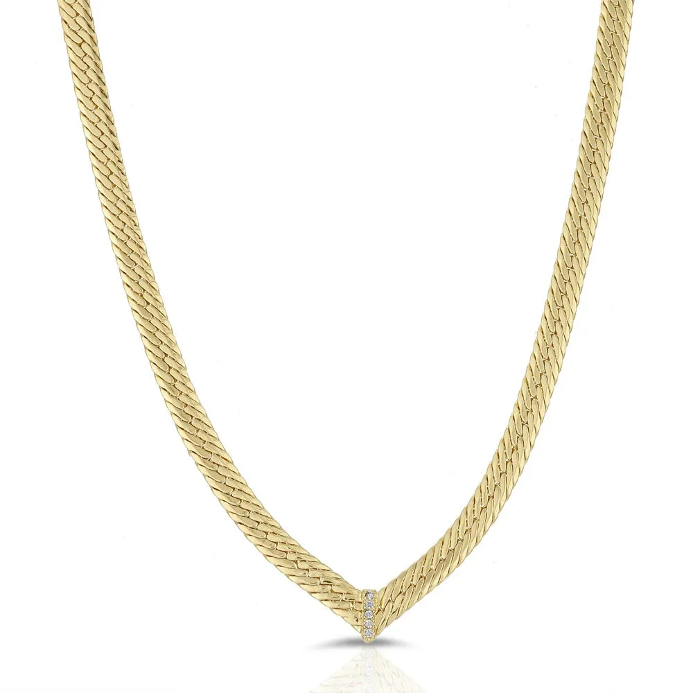 CZ Chevron Herringbone Necklace- Clear