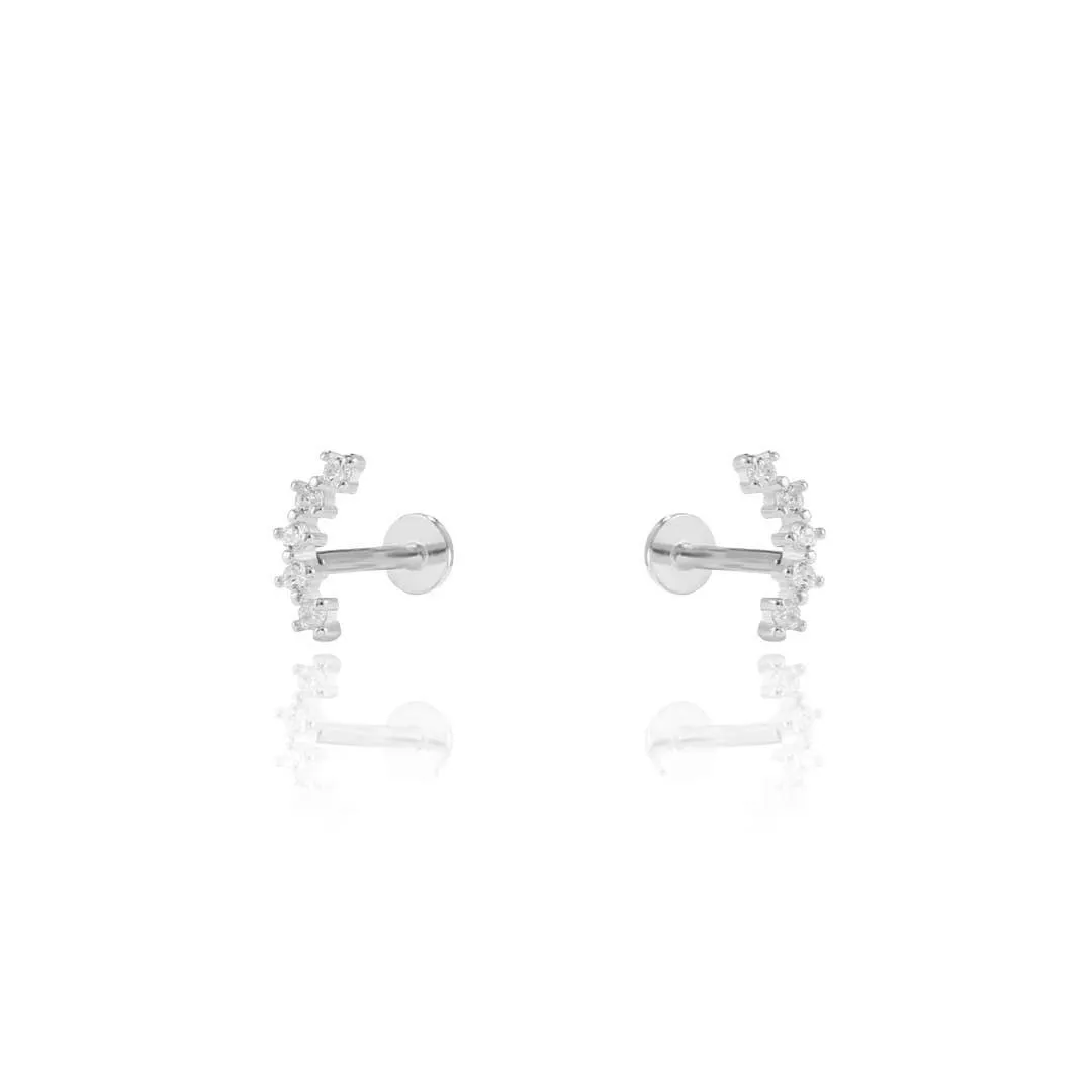 CZ Diamond Curved Line Screw Flat Back Earrings | Sterling Silver