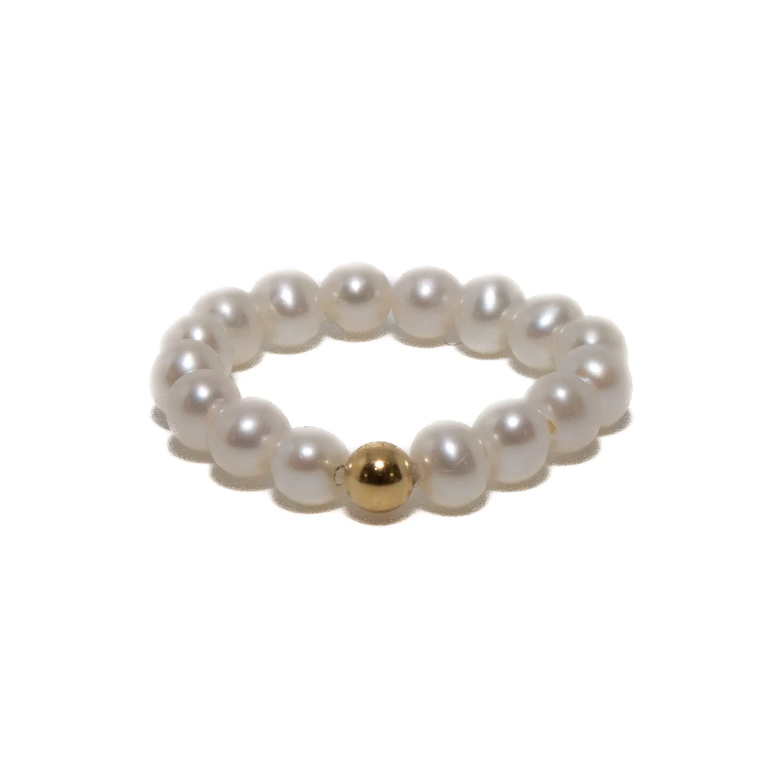 Dainty Pearl Ring with 18K Gold Ball