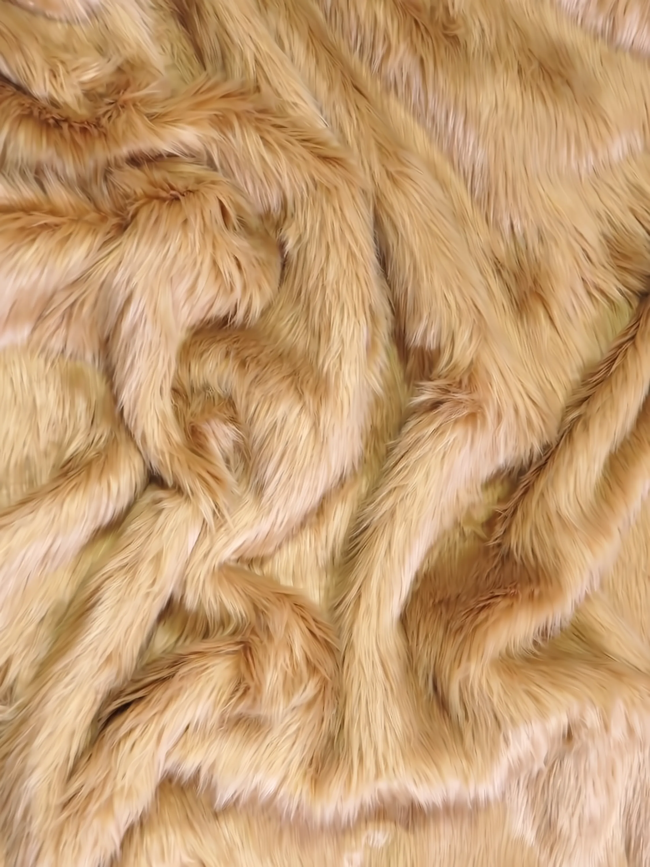 Desert Tan Solid Shaggy Long Pile Faux Fur Fabric / 15 Yard Bolt