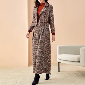 Double Breasted Wool Blend Short Blazer & Wide Cropped Leg Pants