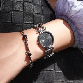 Double Mini Gems Watch with Chain [Black gold]