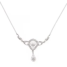 Edwardian Platinum 14K Yellow Gold 1.20 Carat Total Weight Old European Diamond Pendant Necklace