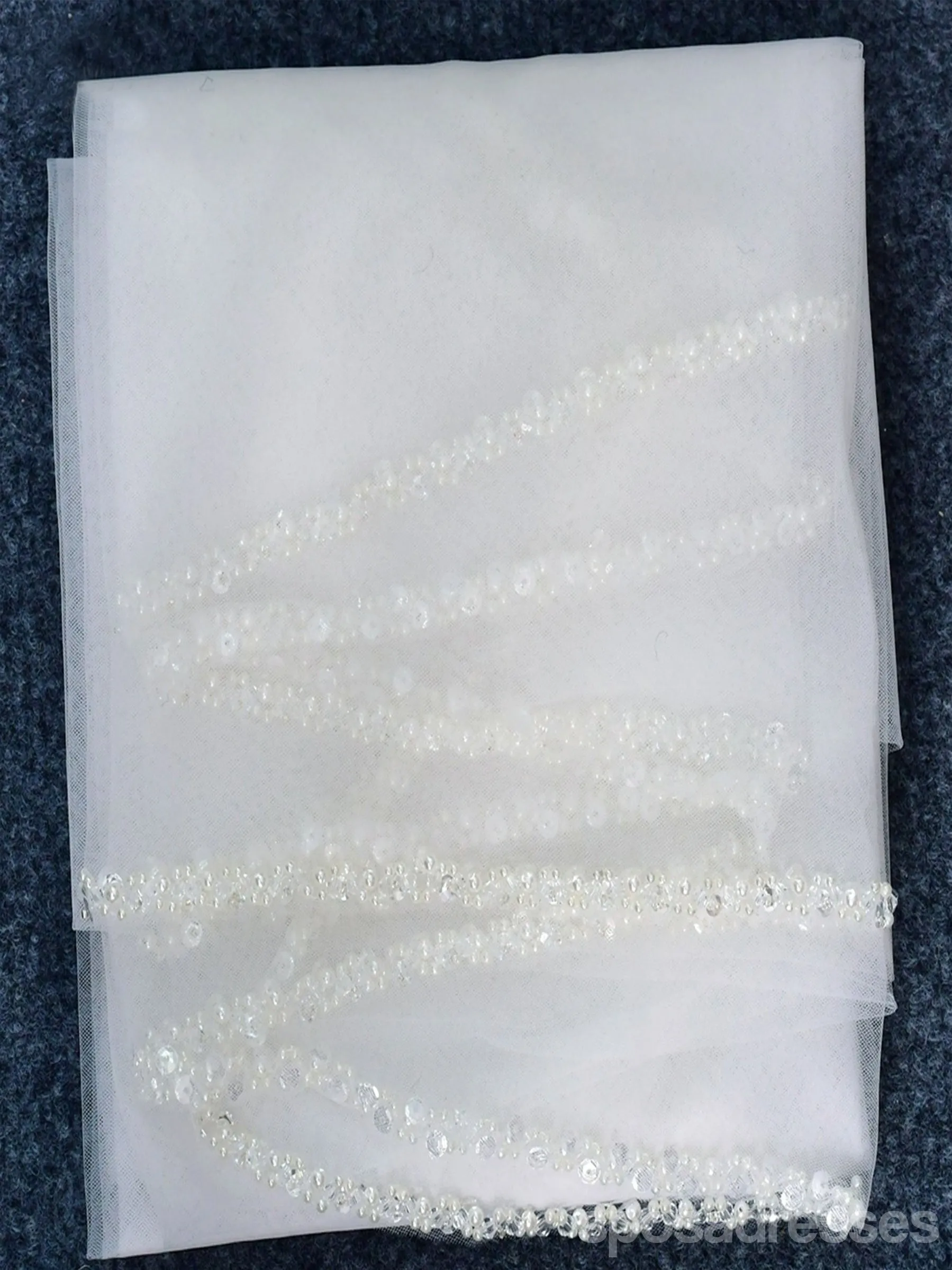 Elegant Minimalist Hand Sewn Pearl Edging Bridal Veil, V134