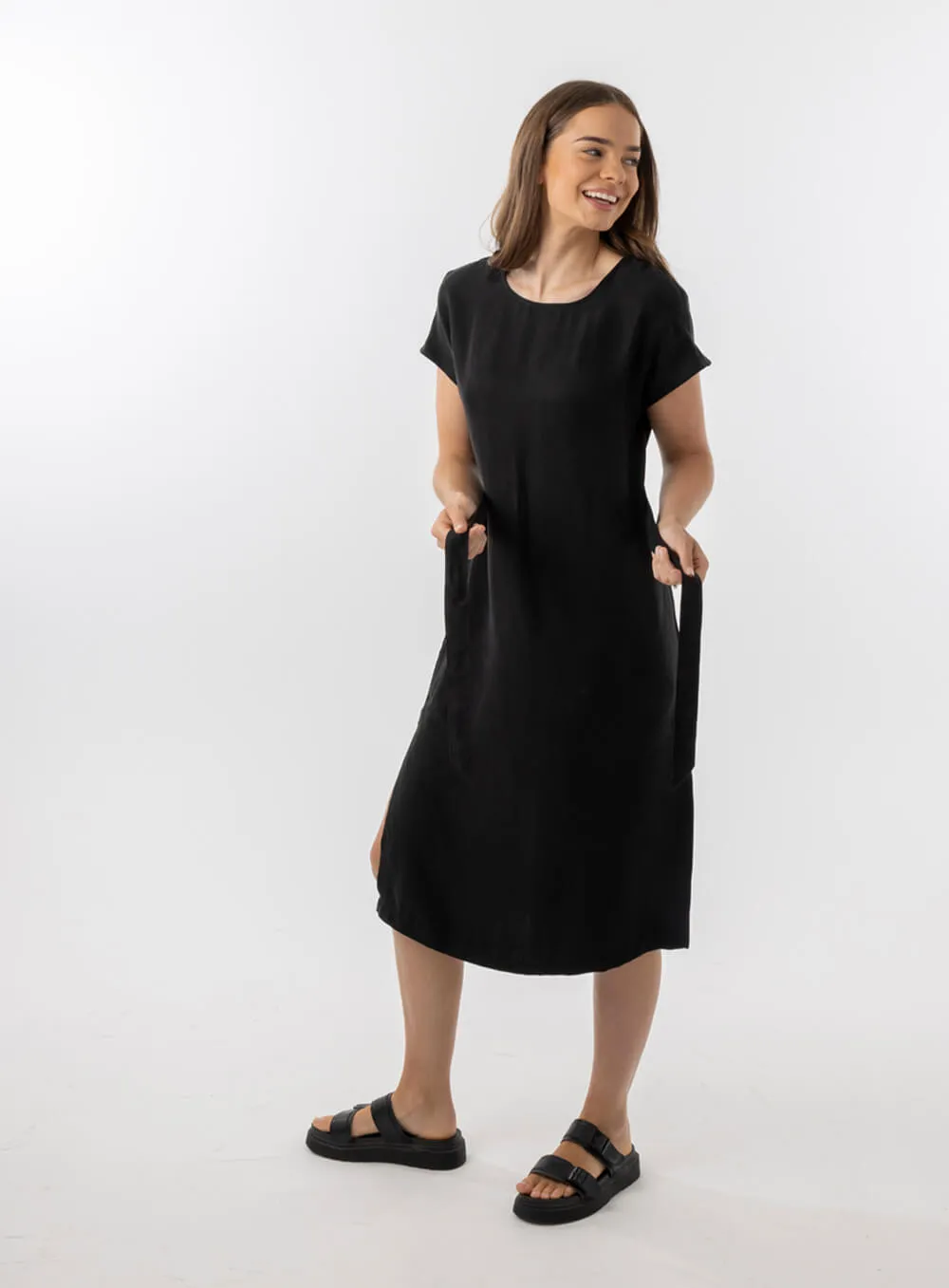 Elizabeth Cupro Midi Dress-Black