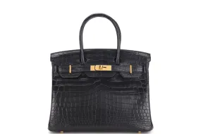 (EXOTIC) HERMES BIRKIN 30 (STAMP X) MATTE BLACK NILOTICUS CROCSKIN GOLD HARDWARE, WITH KEYS, LOCK & DUST COVER, NO BOX