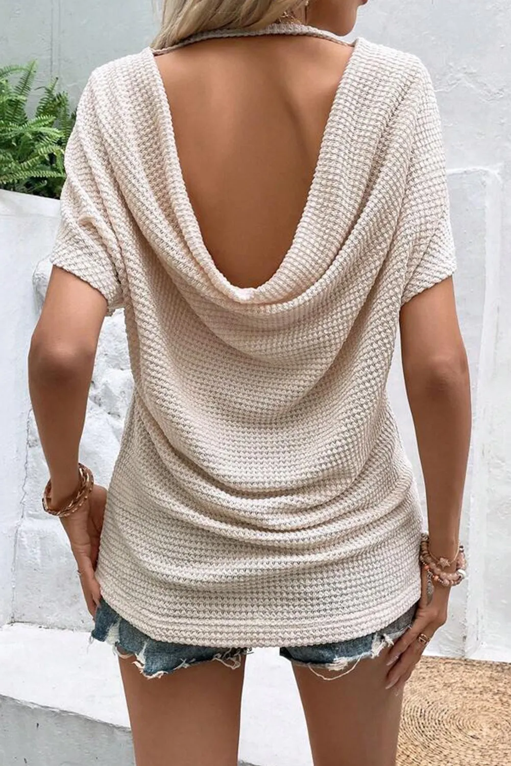 Explore More Collection - Backless Round Neck Short Sleeve T-Shirt