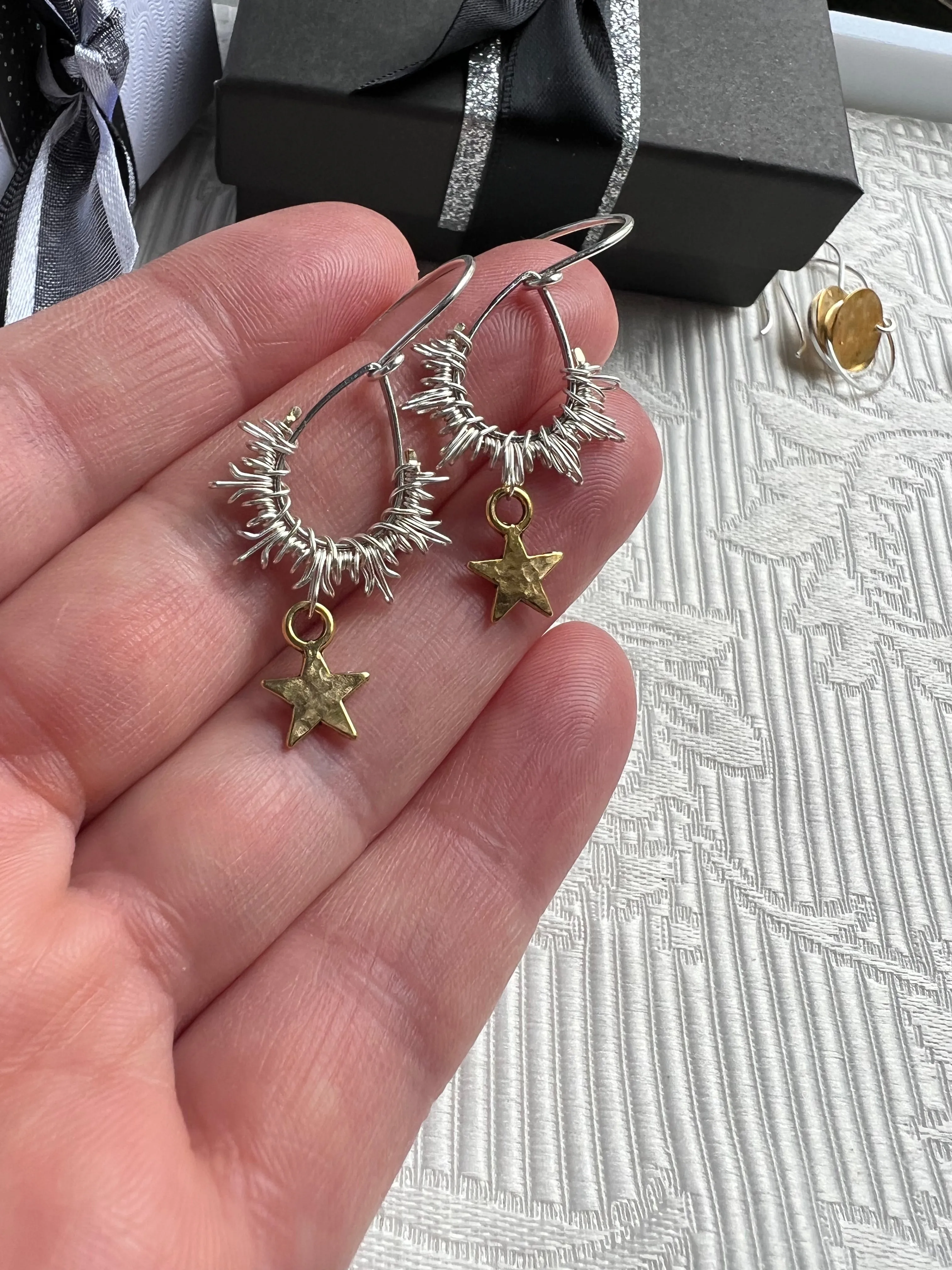 Falling Star Earrings, golden star from silver.  The Celestial Collection.