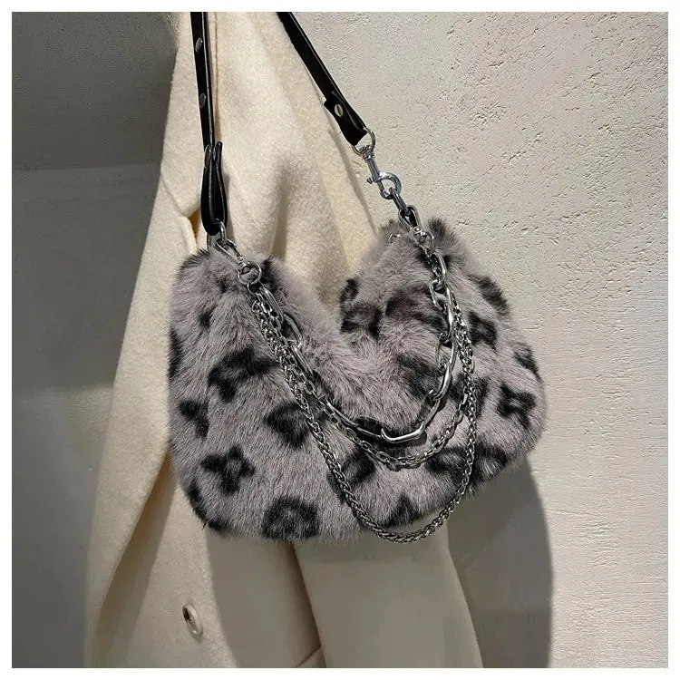 Faux Fur Print Shoulder Bag