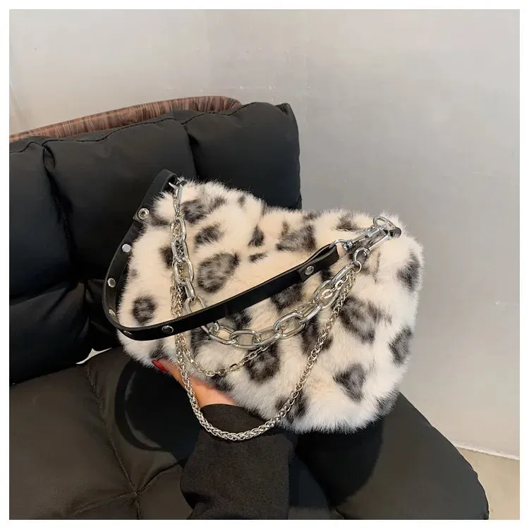 Faux Fur Print Shoulder Bag