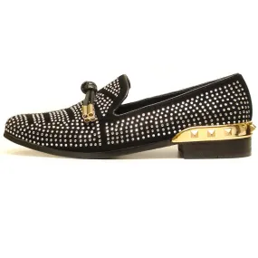 Fiesso by Aurelio Garcia Slip on with Rhinestones Black Dress Shoes