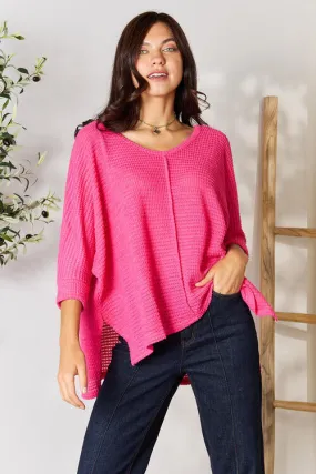 Fuchsia Round Neck High Low Slit Knit Top