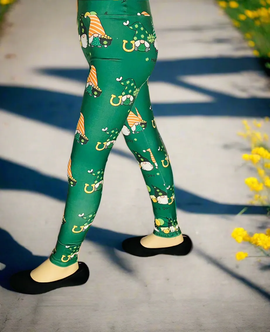 Girls St. Patrick Day Leggings, Kids Yoga Pants, Sizes S/L, Yoga Waist, Green, Exclusive Leggings