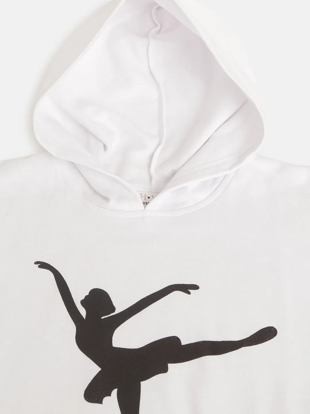 Girls White Ballerina Print Crop Hoodie