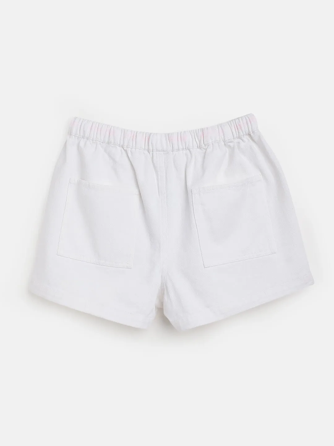 Girls White Twill Drawstring Shorts