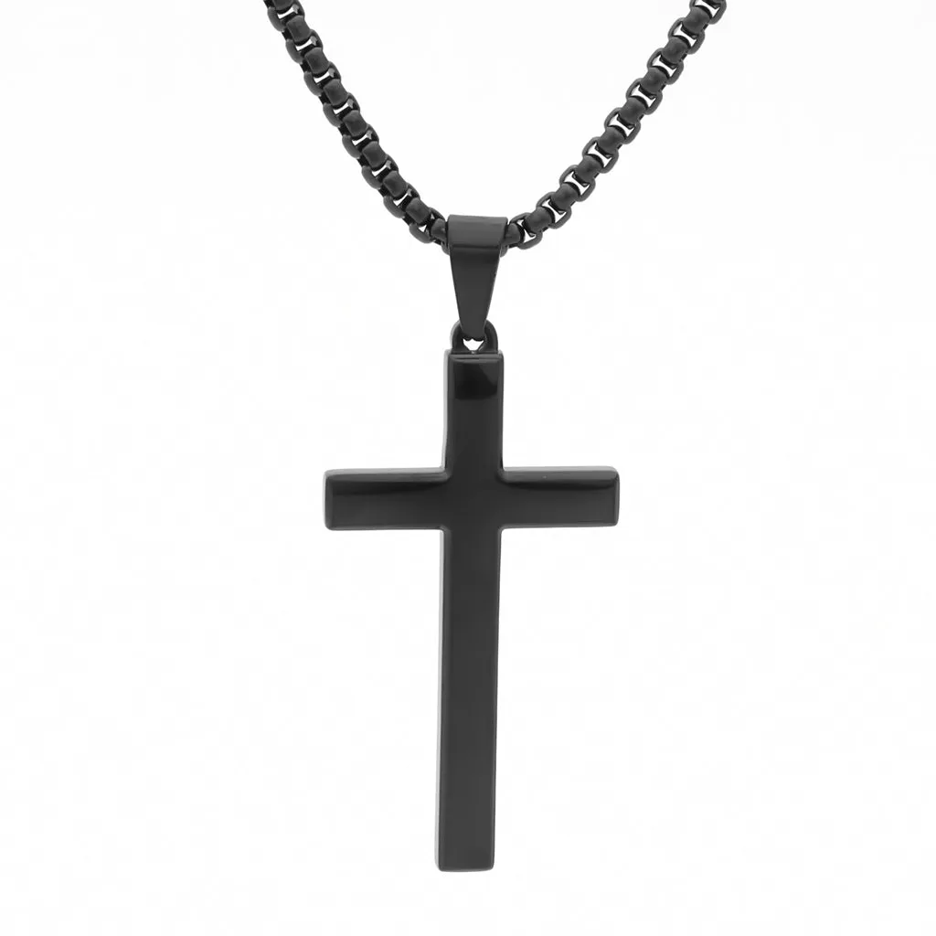 Glossy Mirror Polished Plain Cross Pendant - Black