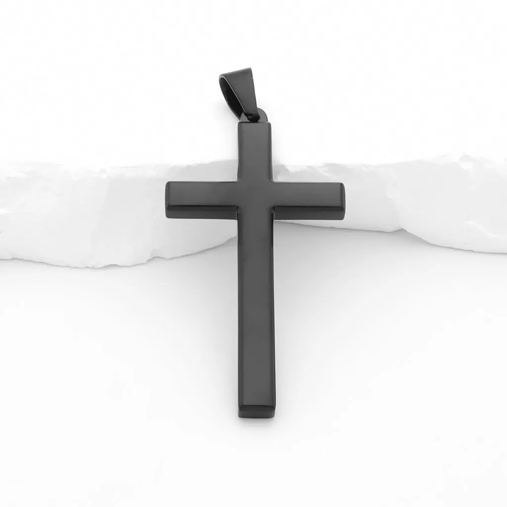 Glossy Mirror Polished Plain Cross Pendant - Black