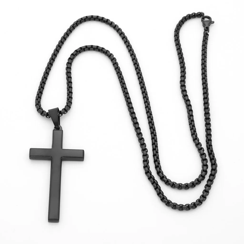 Glossy Mirror Polished Plain Cross Pendant - Black