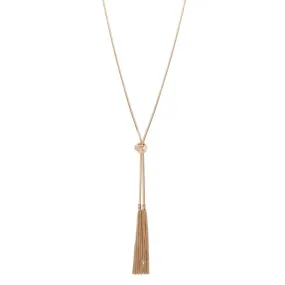 Gold Lariat Knot & Tassel Necklace