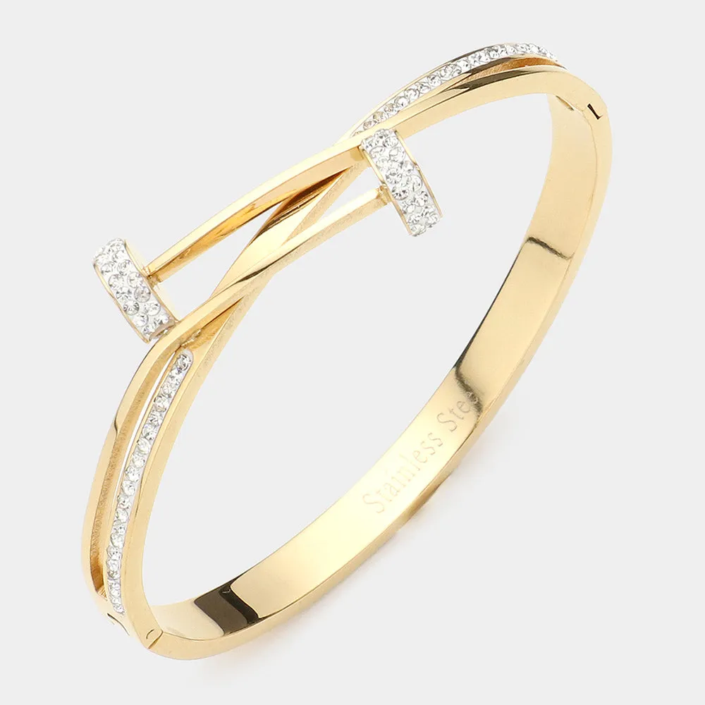 Gold Stainless Steel Nail Head Pointed Hinged Bracelet