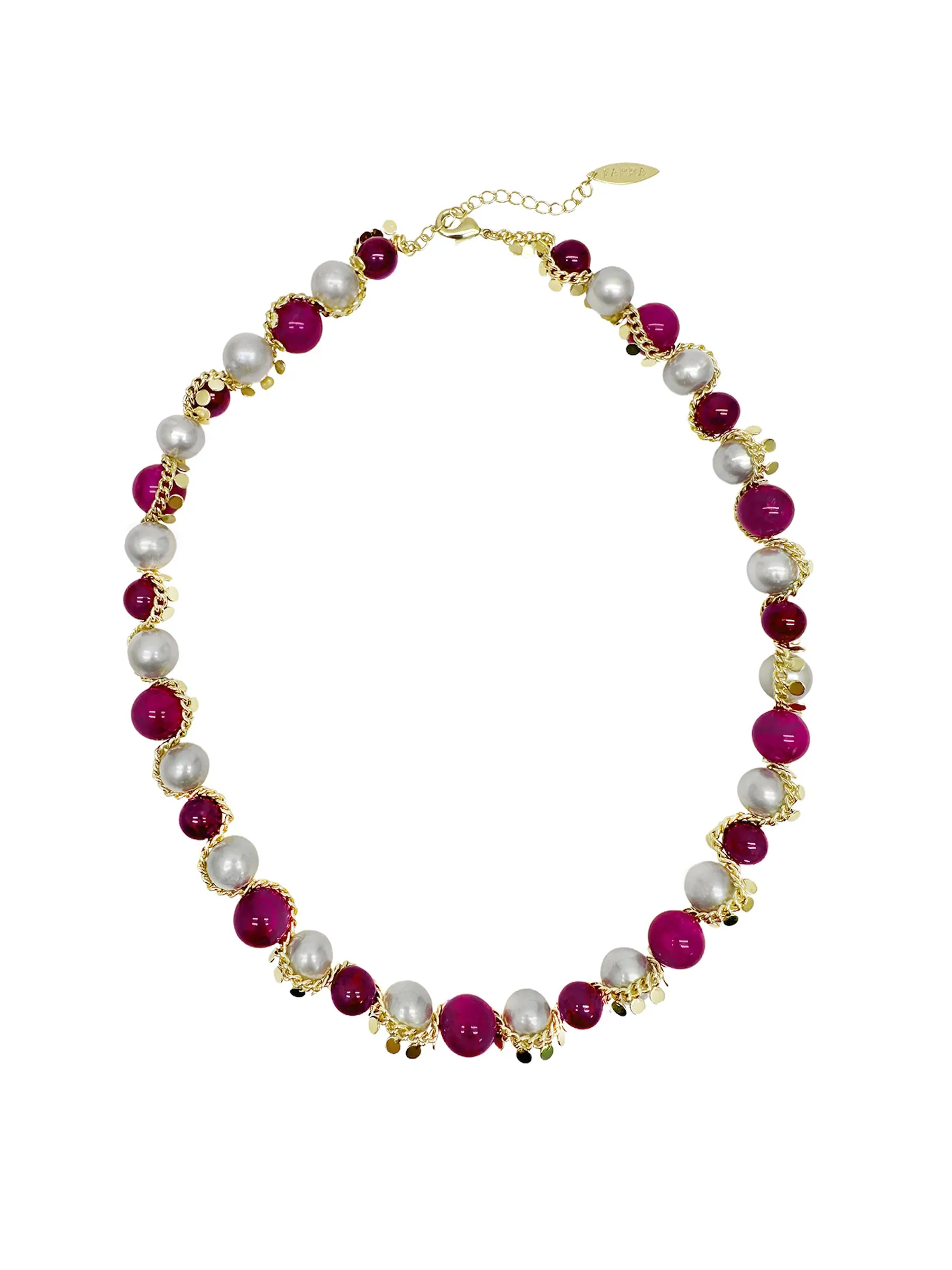 Gray Freshwater Pearls With Magenta Gemstone Statement Necklace LN012