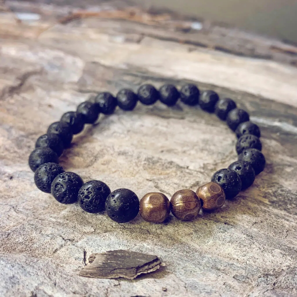 grounded // men's lava and natural brass bead mala bracelet