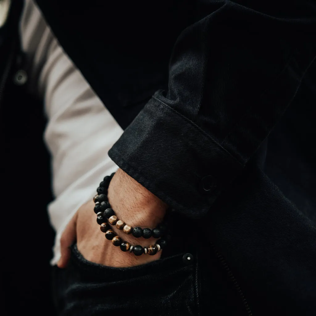 grounded // men's lava and natural brass bead mala bracelet