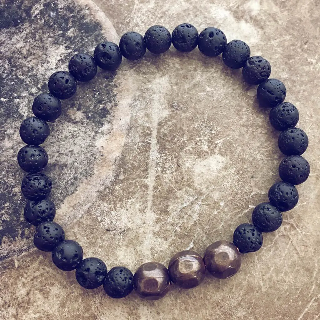 grounded // men's lava and natural brass bead mala bracelet