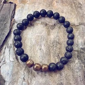 grounded // men's lava and natural brass bead mala bracelet