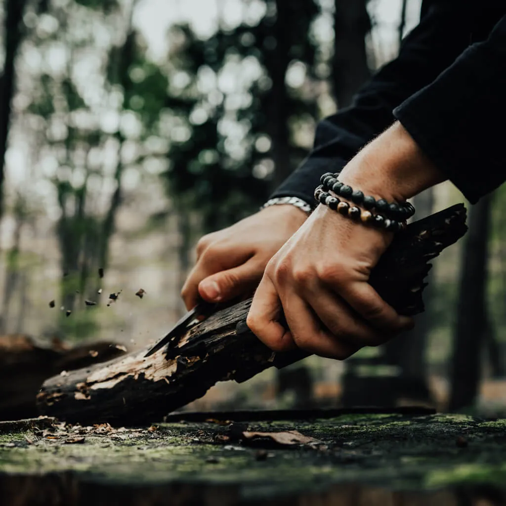 grounded // men's lava and natural brass bead mala bracelet