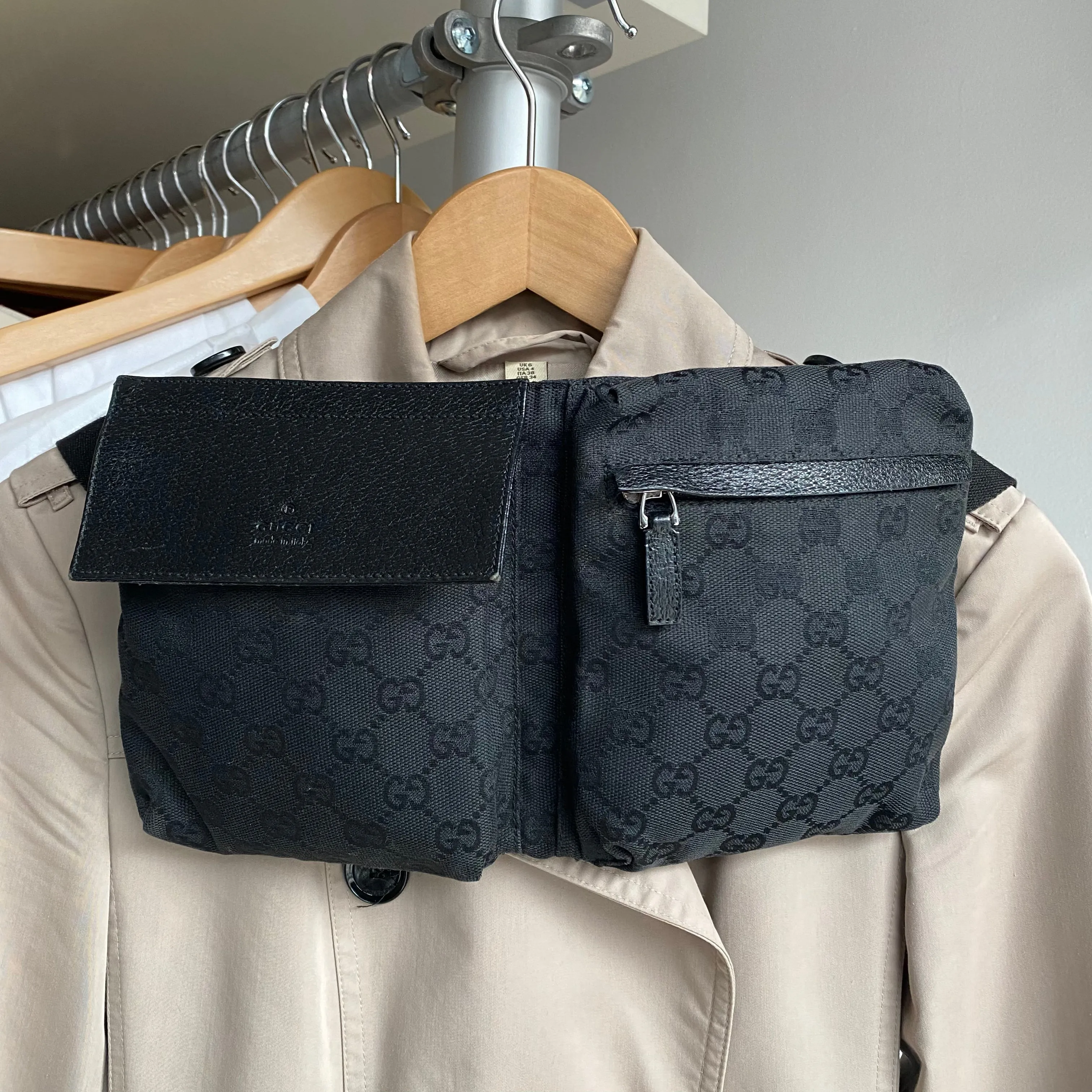 Gucci Monogram Canvas Black Double Belt Bag