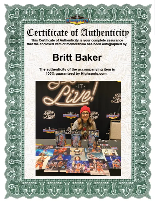 Highspots - Britt Baker "AEW Womens Champ" Hand Signed 8x10 *inc COA*