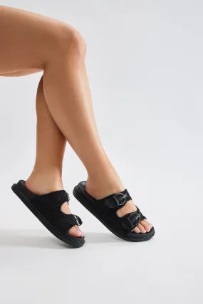 Jayden Double Buckle Slides - Black