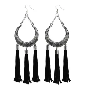 Jeweljunk Black Thread Rhodium Plated Earrings