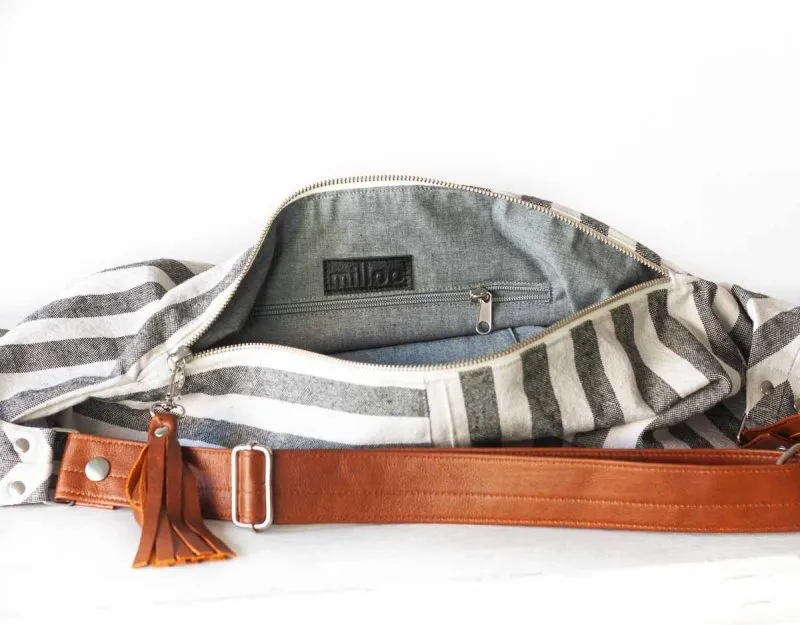 Kallia crossbody bag - Striped canvas and leather