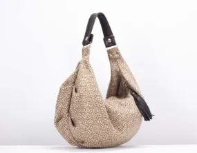 Kallia mini bag - Beige patterned wool and brown leather