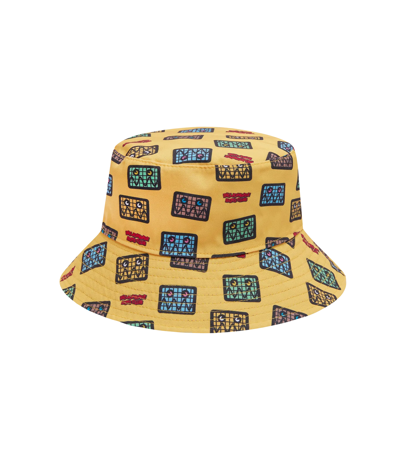 KIDS JUMBLE ROBOT A/O PRINT REVERSIBLE BUCKET HAT - NAVY/YELLOW