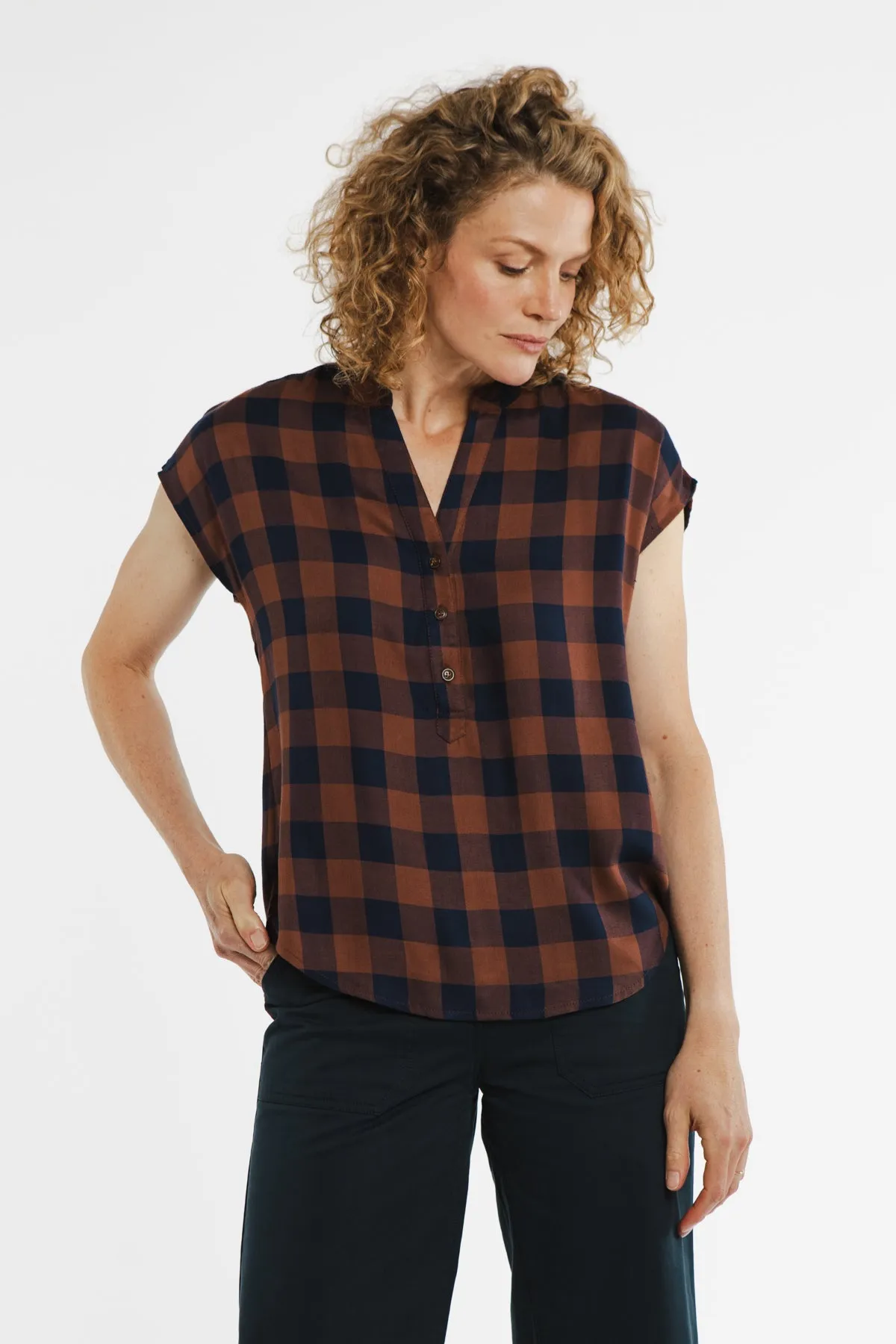 Ladd Blouse / Navy-Rust Gingham