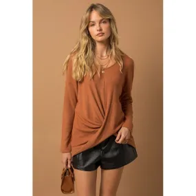 Long Sleeve V-Neck Draped Top