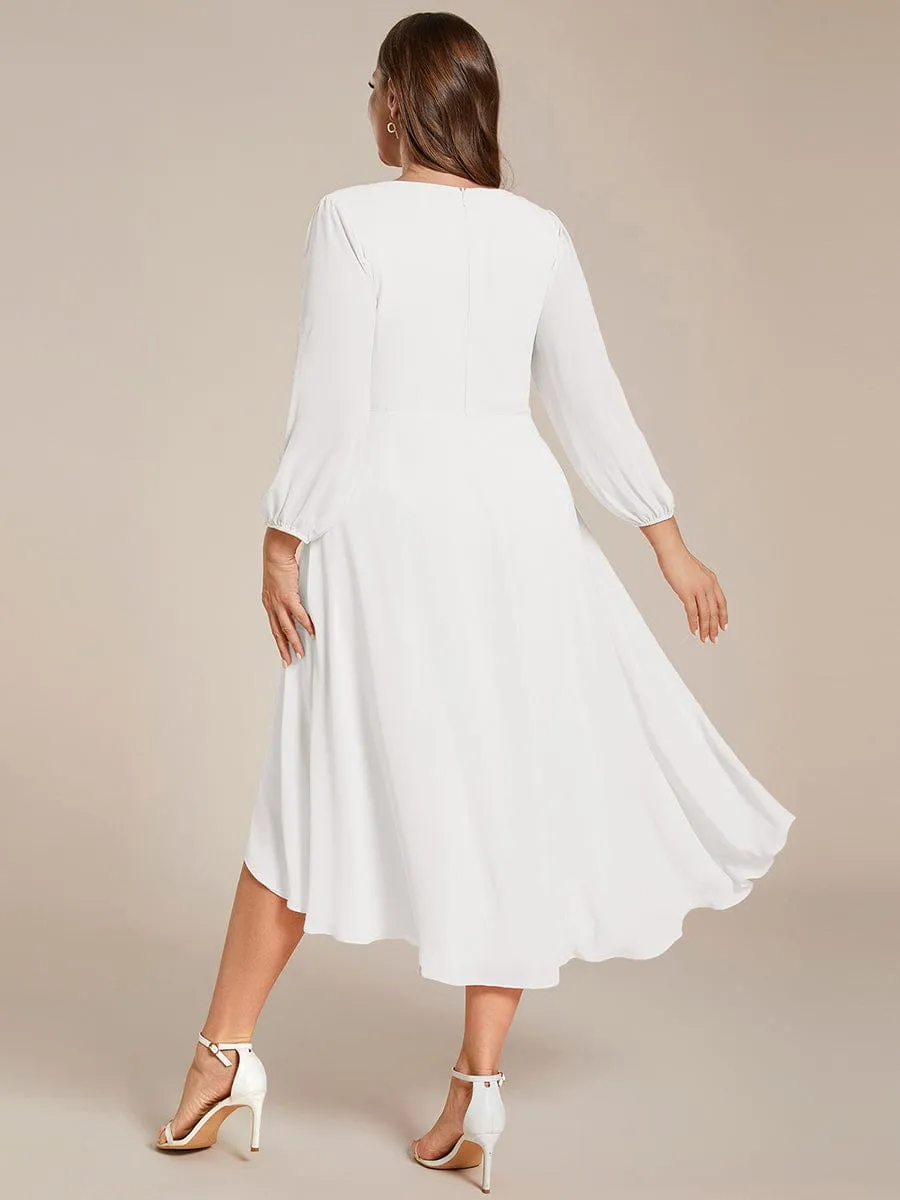 Long Sleeves Asymmetrical Hem A-Line Midi Wedding Guest Dress