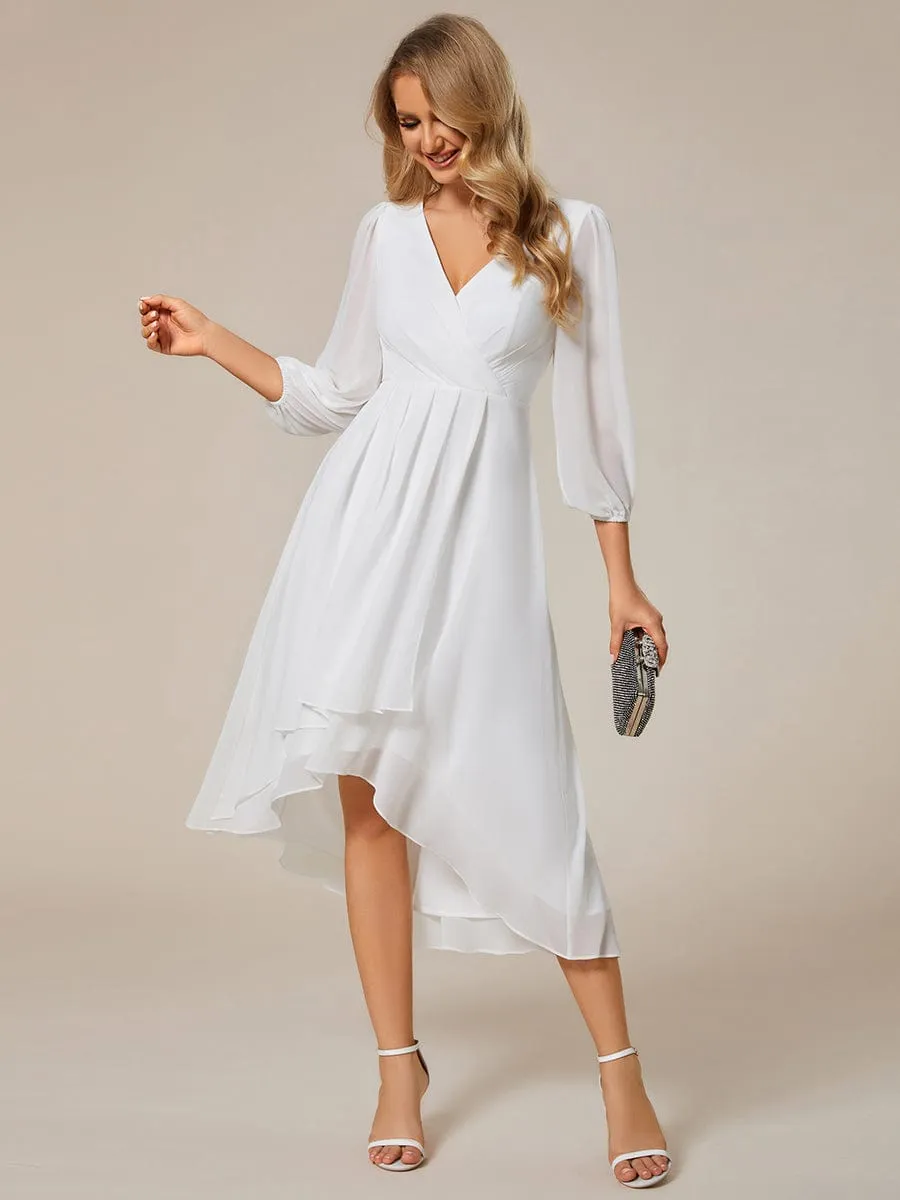 Long Sleeves Asymmetrical Hem A-Line Midi Wedding Guest Dress