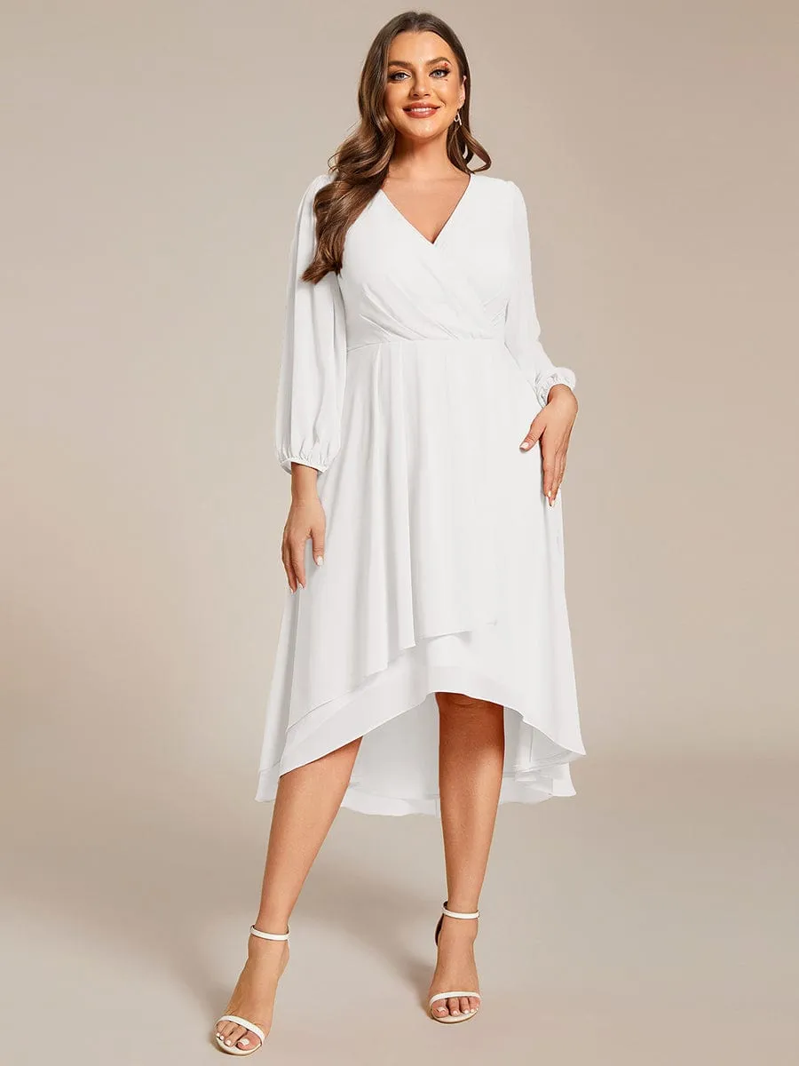 Long Sleeves Asymmetrical Hem A-Line Midi Wedding Guest Dress